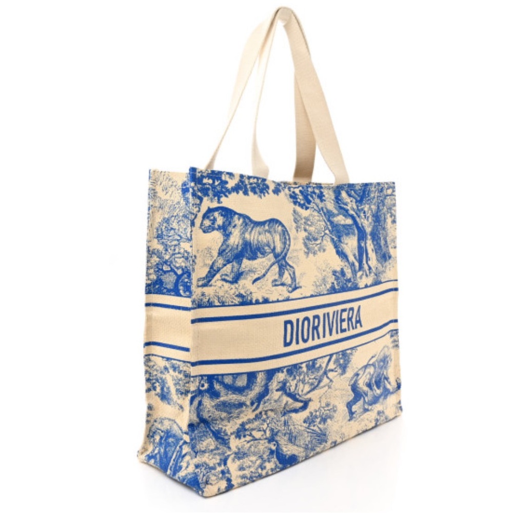 NEW Dior STRAW Blue and Cream Tote Bag COA included - Picture 3 of 3